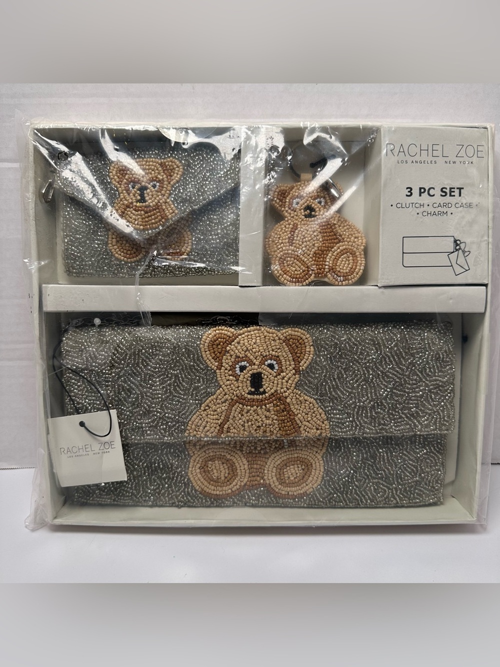 Rachel Zoe Teddy Bear Beaded Shoulder Bag, Wallet and Key Chain 3-Piece Set-$98
